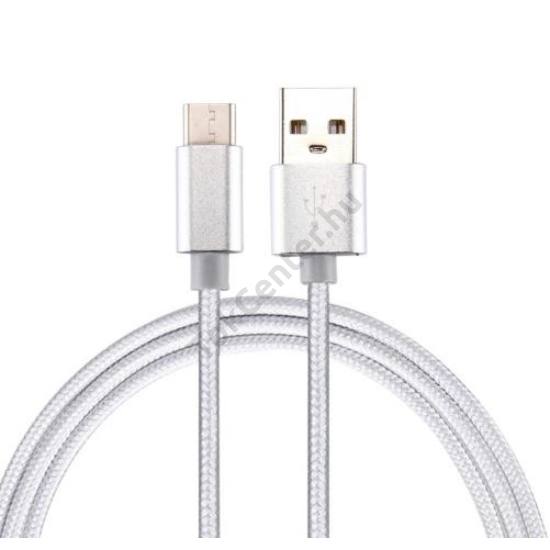 Adatátvitel adatkábel és töltő (Type-C, 100 cm, szőtt / cipőfűző minta) EZÜST