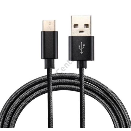 Adatátvitel adatkábel és töltő (Type-C, 100 cm, szőtt / cipőfűző minta) FEKETE