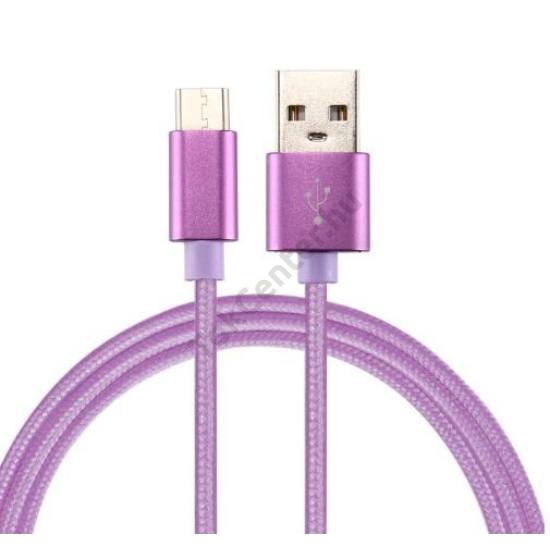 Adatátvitel adatkábel és töltő (Type-C, 100 cm, szőtt / cipőfűző minta) LILA