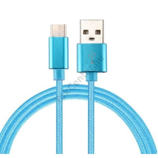 Adatátvitel adatkábel és töltő (Type-C, 300 cm, szőtt / cipőfűző minta) VILÁGOSKÉK