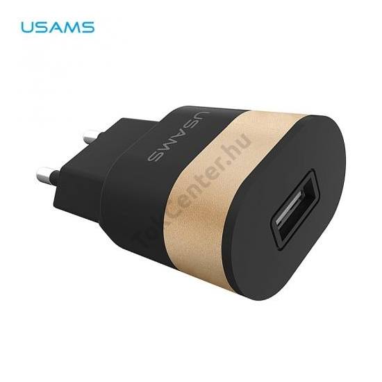 USAMS hálózati töltő USB aljzat (5V / 2000mA, kábel nélkül) FEKETE/ARANY	