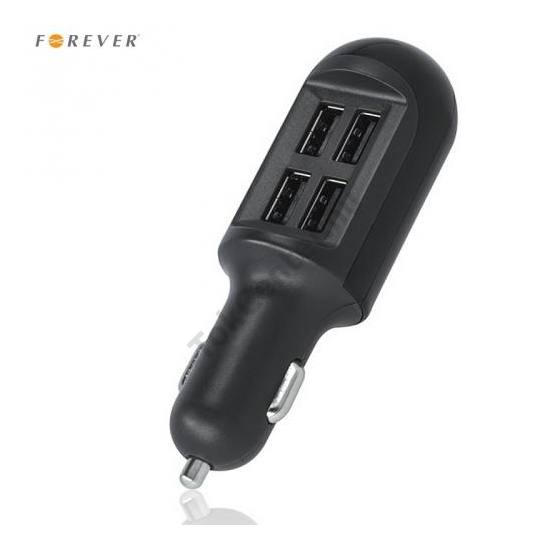 FOREVER szivargyújtó töltő/autós töltő 4 x USB aljzat (4 x 5V/4000mA, kábel nélkül) FEKETE	