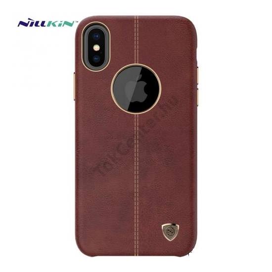 Apple iPhone X 5.8 / Apple iPhone XS 5.8 NILLKIN ENGLON műanyag telefonvédő (bőr hatású, varrás minta, logo kivágás) BARNA