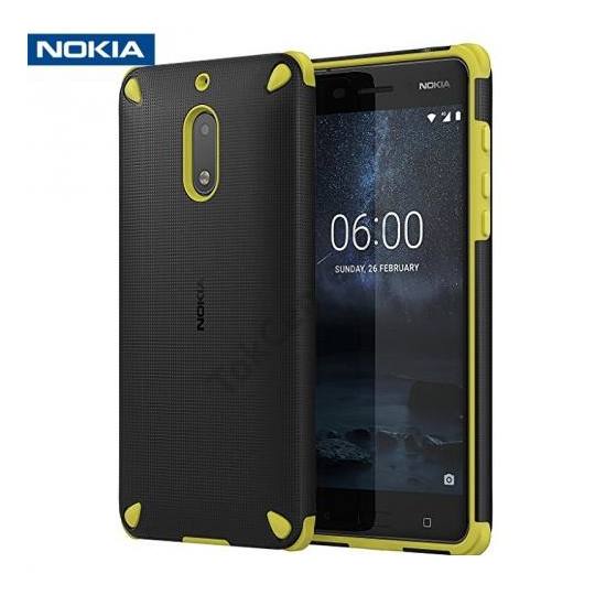 NOKIA 6 Műanyag telefonvédő (gumi / szilikon belső, közepesen ütésálló) FEKETE/CITROMSÁRGA	