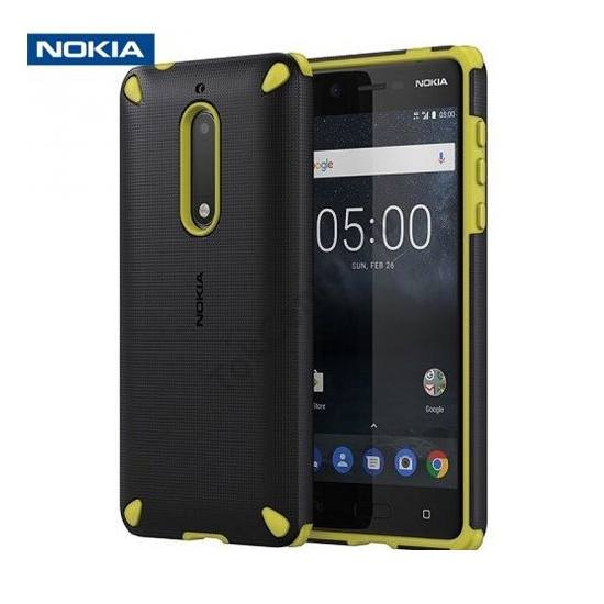 NOKIA 5 Műanyag telefonvédő (gumi / szilikon belső, közepesen ütésálló) FEKETE/CITROMSÁRGA	