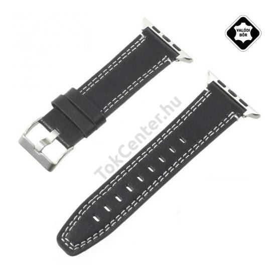 Apple Watch 1 / 2 / 3 / 4 / 5 38mm / 40mm Pótszíj (valódi bőr) FEKETE 