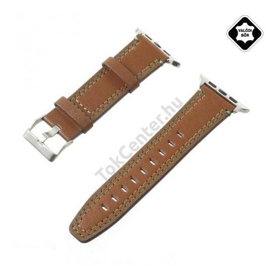 Apple Watch 1 / 2 / 3 / 4 / 5 42mm / 44mm Pótszíj (valódi bőr) SÖTÉTBARNA 