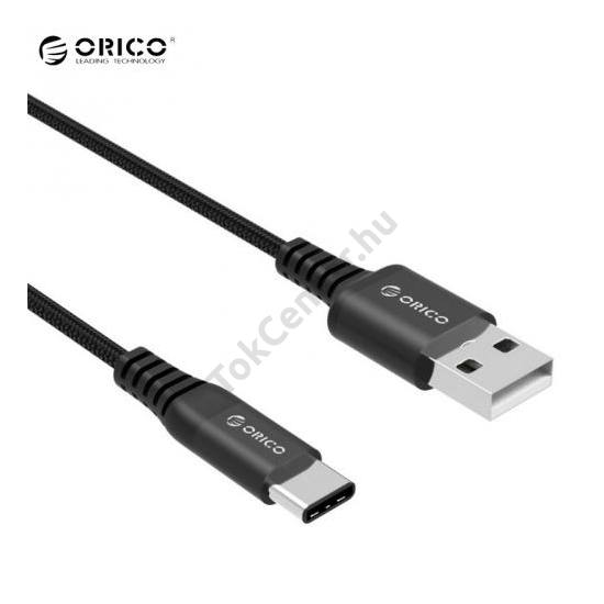 ORICO adatátvitel adatkábel és töltő (Type-C, 100 cm, törésgátló, gyorstöltés támogatás, cipőfűző minta) FEKETE