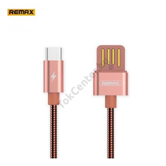 REMAX Serpent adatátvitel adatkábel és töltő (Type-C, 100 cm, gyorstöltés támogatás, fémhatás) ROZÉARANY