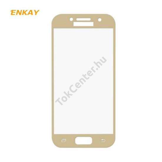 SAMSUNG Galaxy A7 (2017) (SM-A720F) ENKAY képernyővédő fólia (1 db, edzett üveg, 2.5D lekerekített szél, karcálló, 0.26mm, 9H) TEMPERED ARANY	