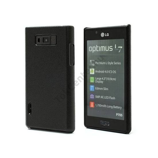 LG Optimus L7 (P700) Műanyag telefonvédő (bőrhatás) FEKETE