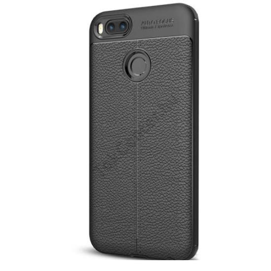 XIAOMI MI A1 Telefonvédő gumi / szilikon (bőr hátlap, varrás minta) FEKETE	