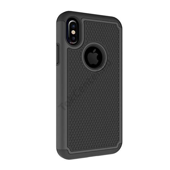 Apple iPhone X 5.8 / Apple iPhone XS 5.8 Defender műanyag telefonvédő (közepesen ütésálló, szilikon belső, méhsejt minta, logo kivágás) FEKETE