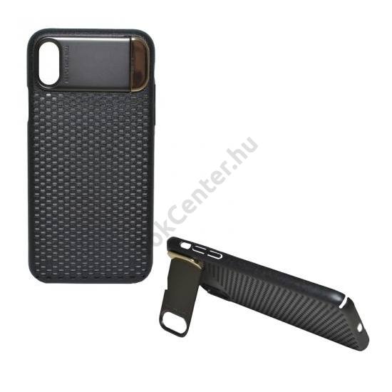 Apple iPhone X 5.8 / Apple iPhone XS 5.8 Műanyag telefonvédő (közepesen ütésálló, kitámasztható, lyukacsos minta) FEKETE