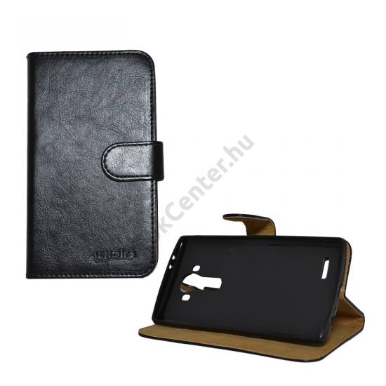 LG G4 (H815) Tok álló, bőr hatású (FLIP, oldalra nyíló, asztali tartó funkció) FEKETE