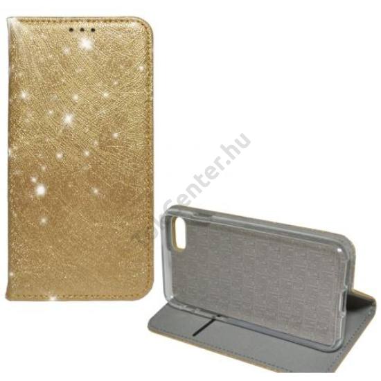 SAMSUNG Galaxy S8 Plus (SM-G955) Tok álló, bőr (FLIP, mágneses, szilikon belső, oldalra nyíló, asztali tartó funkció, csillogó, fémes minta) ARANY	