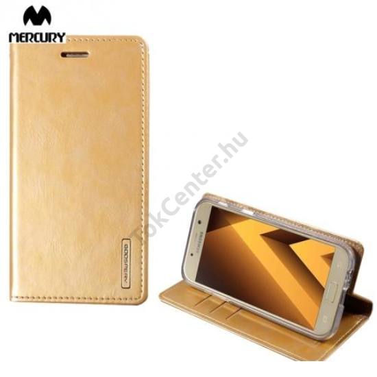 SAMSUNG Galaxy A5 (2017) (SM-A520F) MERCURY BLUE MOON FLIP tok álló, bőr (oldalra nyíló, asztali tartó funkció) FÉNYES ARANY	