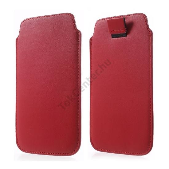Tok álló, bőr (POUCH, kihúzható, Galaxy S6 méret) PIROS