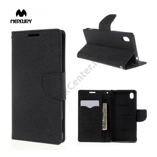 Sony Xperia M4 Aqua (E2303) MERCURY Fancy Diary tok álló, bőr (FLIP, mágneses, oldalra nyíló, bankkártya tartó, asztali tartó funkció) FEKETE
