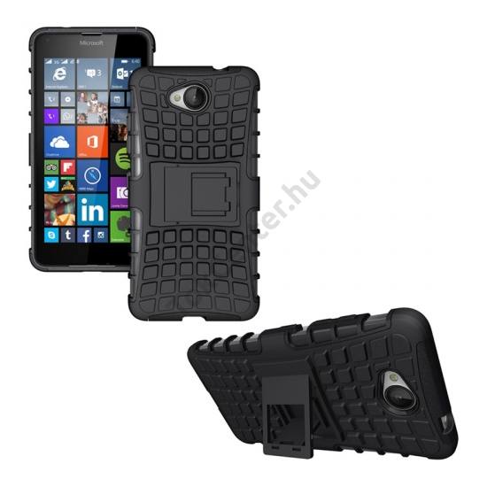 Microsoft Lumia 650 Defender műanyag telefonvédő (gumi / szilikon betét, kitámasztó) FEKETE