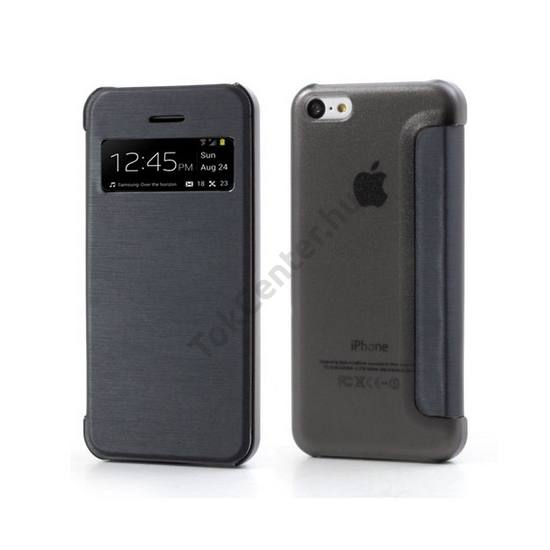 Apple iPhone 5C Műanyag telefonvédő (bőr flip, oldalra nyíló, hívószámkijelzés, és hívás felvételhez kivágás) SÖTÉTKÉK