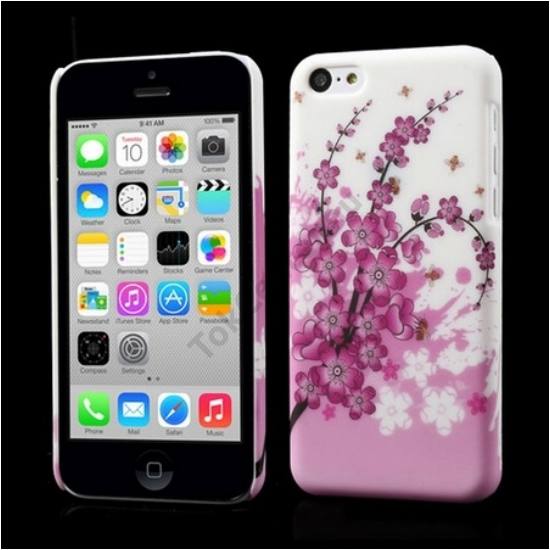 Apple iPhone 5C Műanyag telefonvédő gumírozott (virágmintás) FEHÉR