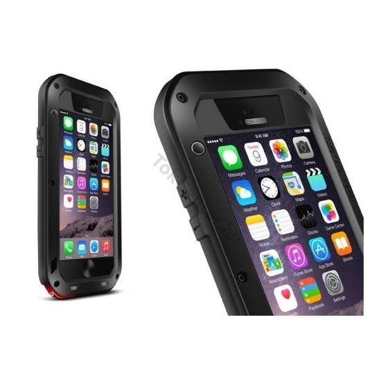 Apple iPhone 6 4.7 / Apple iPhone 6S 4.7 LOVE MEI Powerful defender telefonvédő gumi (ütésálló, fém keret + Gorilla Glass üveg) FEKETE