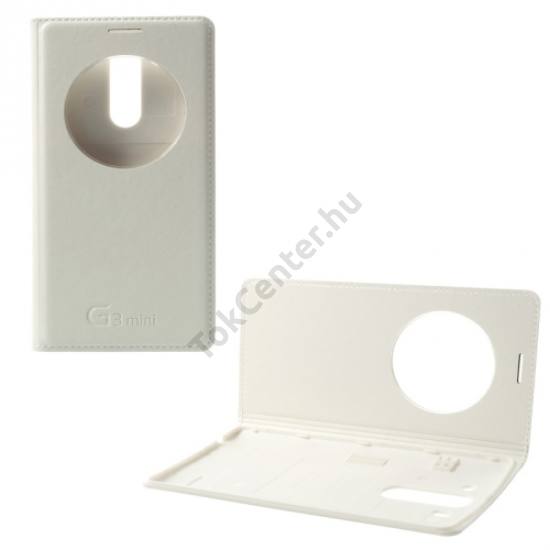 LG G3 S (D722) Tok álló, bőr (FLIP, akkufedél, oldalra nyíló, QuickWindow) FEHÉR