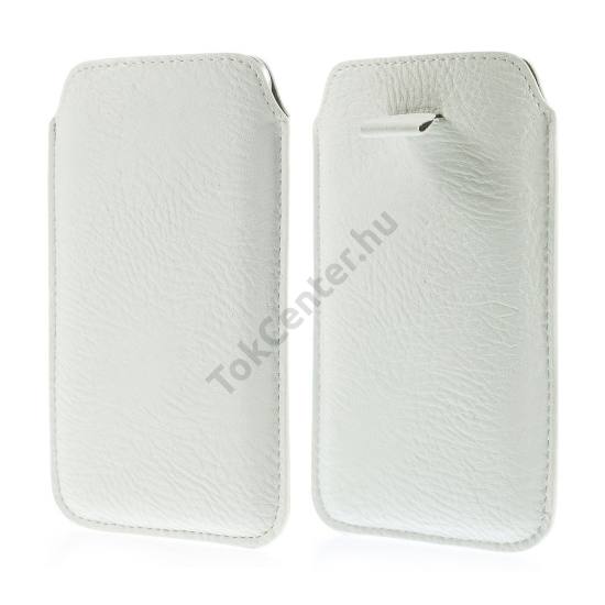 Tok álló, bőr (POUCH, kihúzható, iPhone 6 Plus méret) FEHÉR