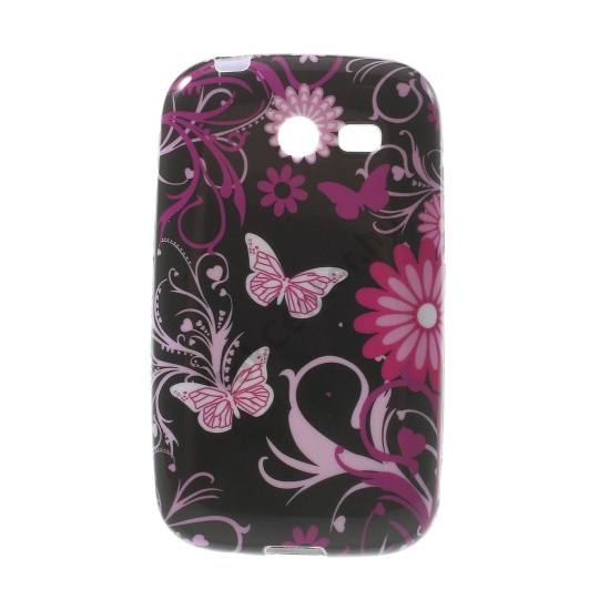 Samsung Galaxy Pocket 2 (SM-G110H) Telefonvédő gumi / szilikon (pillangó, virágminta) FEKETE