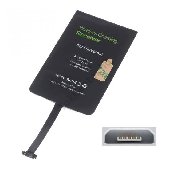 Töltő adapter vezeték nélküli töltéshez (felső microUSB töltőcsatlakozóhoz, fogadóegység, QI Wireless)