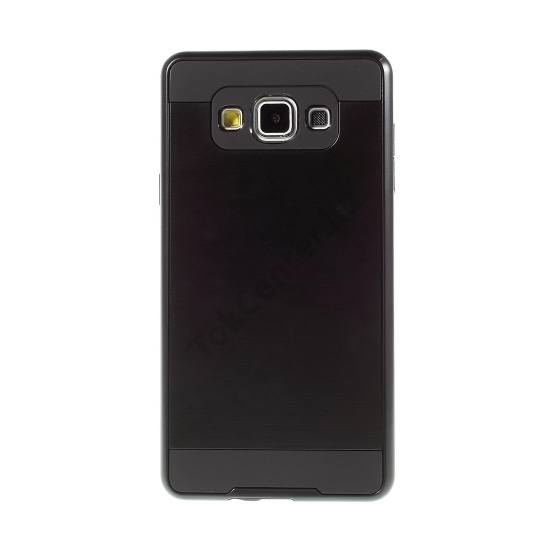 Samsung Galaxy A7 (SM-A700F) Műanyag telefonvédő (gumi / szilikon betét, szálcsiszolt mintázat) FEKETE