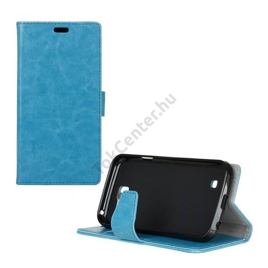 LG K3 (K100) Tok álló, bőr (FLIP, oldalra nyíló, asztali tartó funkció) KÉK LS450 USA modelhez!