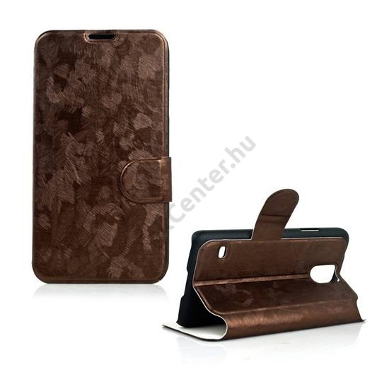 Samsung Galaxy S V. (SM-G900) Tok álló, bőr (FLIP, mágneses, oldalra nyíló, asztali tartó funkció, festékmintás) BARNA