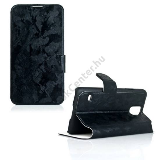 Samsung Galaxy S V. (SM-G900) Tok álló, bőr (FLIP, mágneses, oldalra nyíló, asztali tartó funkció, festékmintás) FEKETE