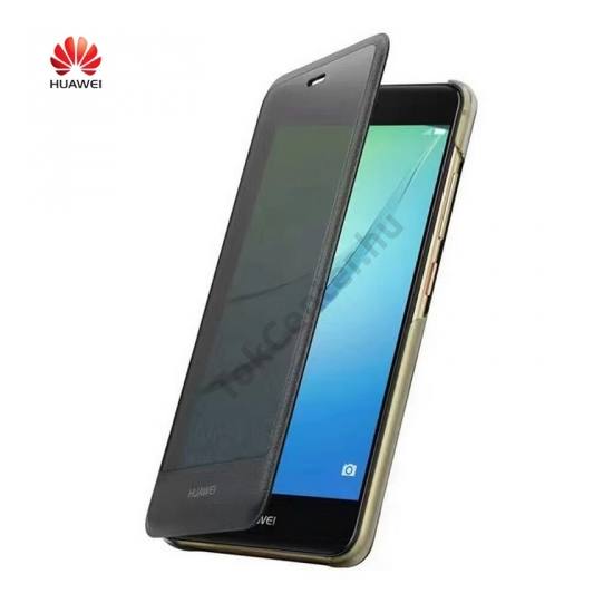 Huawei nova Tok álló, bőr (FLIP, oldalra nyíló, Clear View Cover) FEKETE