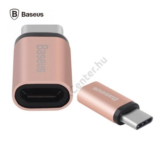 BASEUS adapter (USB Type-C - microUSB, töltéshez, adatátvitelhez) ROZÉARANY