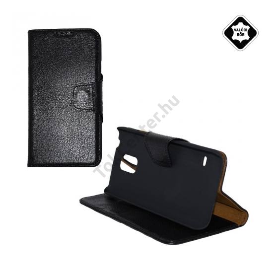 Samsung Galaxy S V. (SM-G900) Tok álló, valódi bőr (FLIP, mágneses, oldalra nyíló, bankkártya tartó, asztali tartó funkció) FEKETE