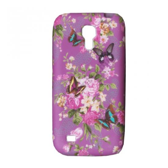 Samsung Galaxy S IV. mini (GT-I9190) Telefonvédő gumi / szilikon (pillangó, virágmintás) LILA