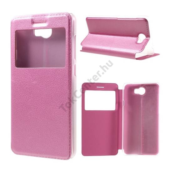 Huawei Y5 II (Y5-2) Tok álló, bőr (FLIP, oldalra nyíló, asztali tartó funkció, hívószámkijelzés, View Window) RÓZSASZÍN