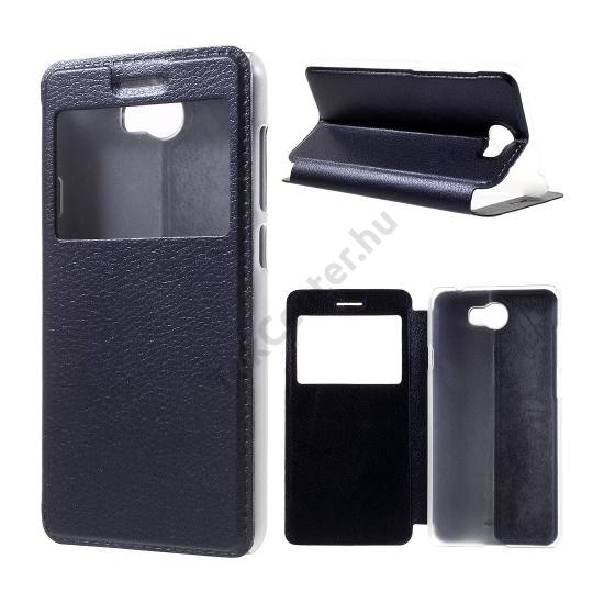 Huawei Y5 II (Y5-2) Tok álló, bőr (FLIP, oldalra nyíló, asztali tartó funkció, hívószámkijelzés, View Window) SÖTÉTKÉK
