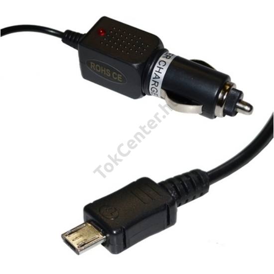 Szivargyújtó töltő/autós töltő (microUSB, 5V / 1000 mA) FEKETE