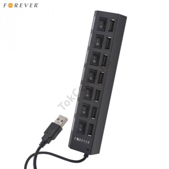 FOREVER USB hub (7-es elosztó, egyenként kapcsolható) FEKETE