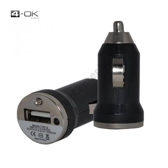 4-OK szivargyújtó töltő/autós töltő USB aljzat ( 5V / 1000mA, extra mini, kábel NÉLKÜL!) FEKETE