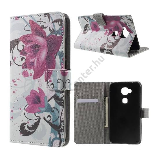 Huawei G8 Tok álló, bőr (FLIP, oldalra nyíló, asztali tartó funkció, lótuszvirág minta) FEHÉR