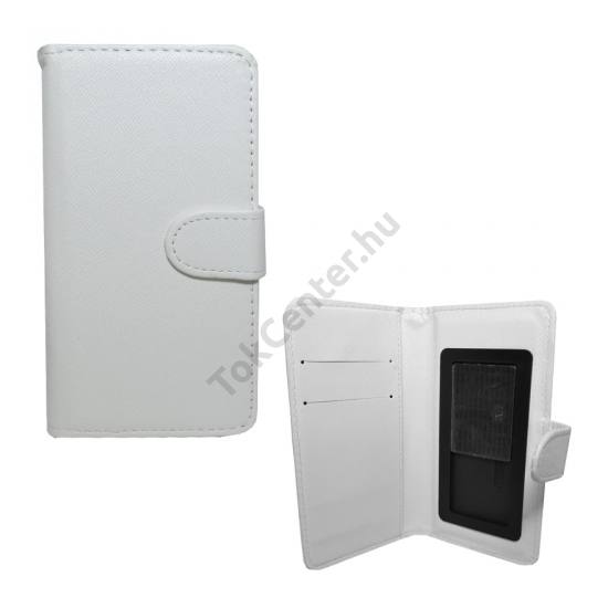 UNIV tok álló, bőr (oldalra nyíló, csúsztatható, NANOPAD szerű készülék rögzítés, 4,5-5'' készülékekhez) FEHÉR