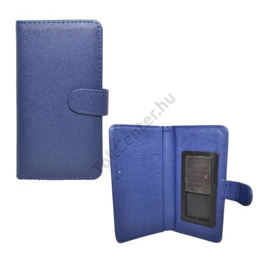 UNIV tok álló, bőr (oldalra nyíló, csúsztatható, NANOPAD szerű készülék rögzítés, 4,5-5'' készülékekhez) SÖTÉTKÉK