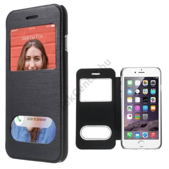 Apple iPhone 6 4.7`` Műanyag telefonvédő (bőr flip, oldalra nyíló, átlátszó hátlap, hívásfelvételhez kivágás, S-View Cover) FEKETE