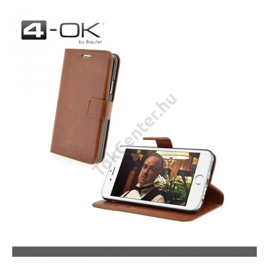 Apple iPhone 6 Plus 5.5`` 4-OK tok álló, bőr (FLIP, oldalra nyíló, bankkártya tartó, asztali tartó funkció) BARNA