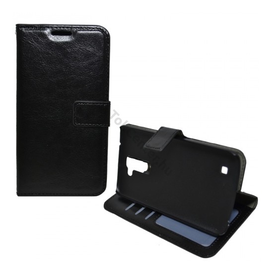 LG K10 (K420n) Tok álló, bőr (FLIP, oldalra nyíló, asztali tartó funkció) FEKETE